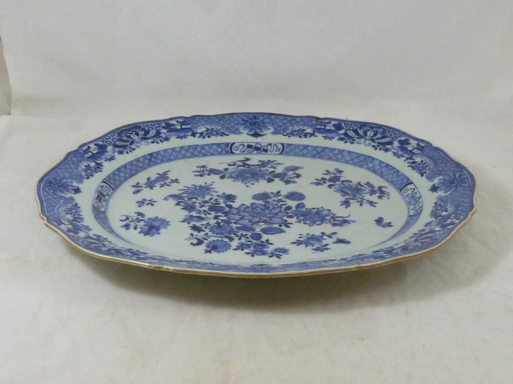 18C Chinese Export Porcelain Platter Blue & White Hand Painted Qianlong Period View VI