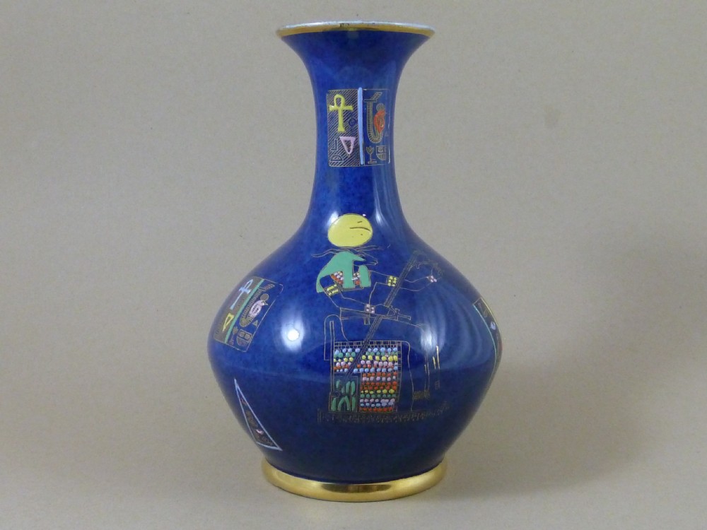 Carlton Ware Tutankhamen Pattern Powder Blue Vase 2711 Egyptian