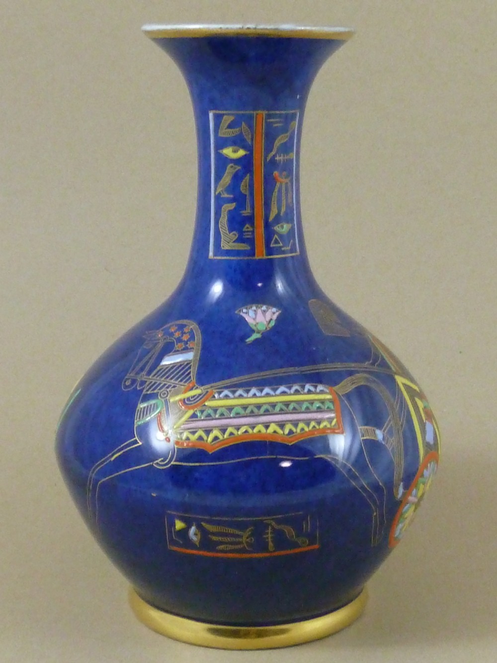 Carlton Ware Tutankhamen Pattern Powder Blue Vase 2711 Egyptian View II