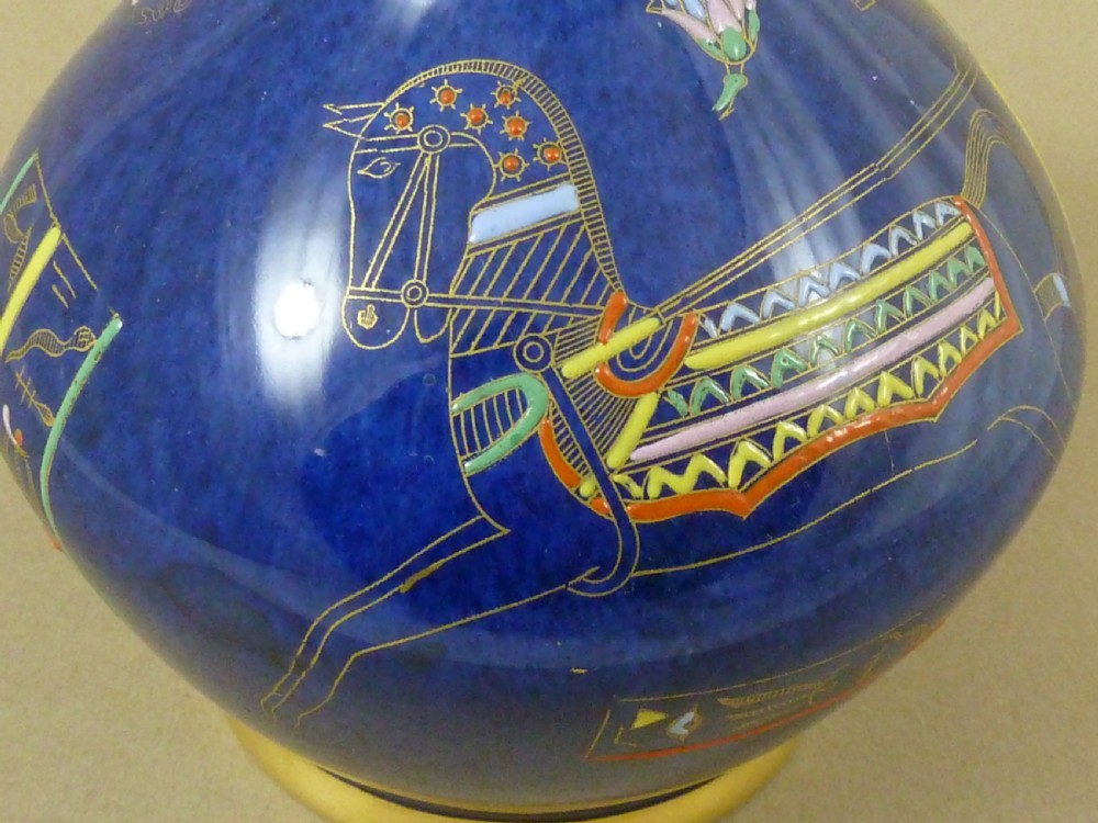 Carlton Ware Tutankhamen Pattern Powder Blue Vase 2711 Egyptian View III