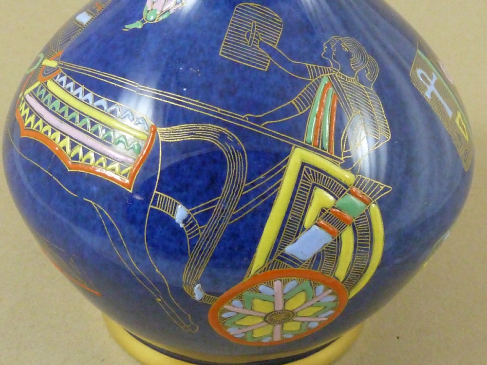 Carlton Ware Tutankhamen Pattern Powder Blue Vase 2711 Egyptian View V