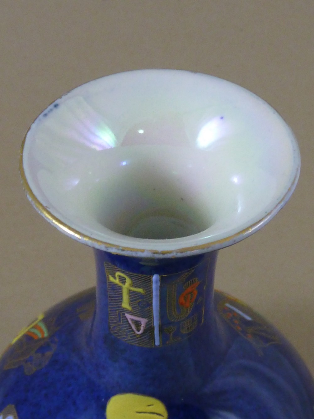 Carlton Ware Tutankhamen Pattern Powder Blue Vase 2711 Egyptian View VIII
