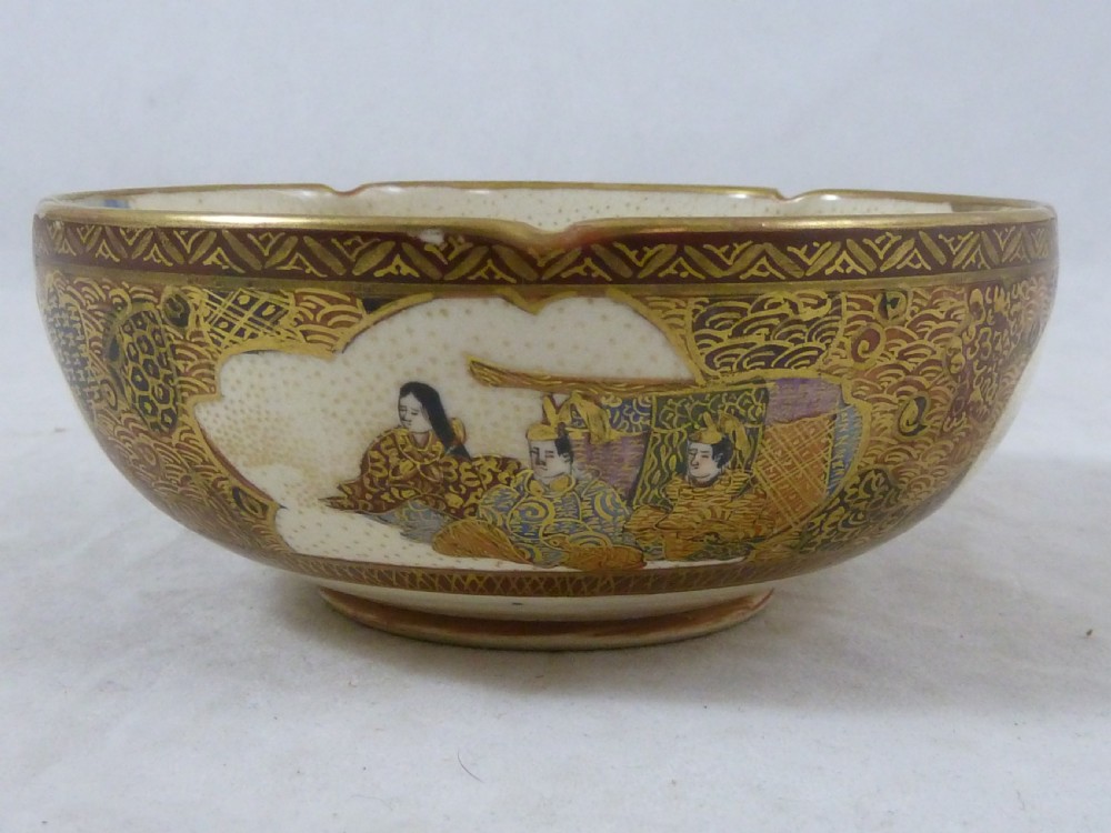 Japanese Satsuma Meiji Pottery Bowl Marked Signed Boxed Processio View III