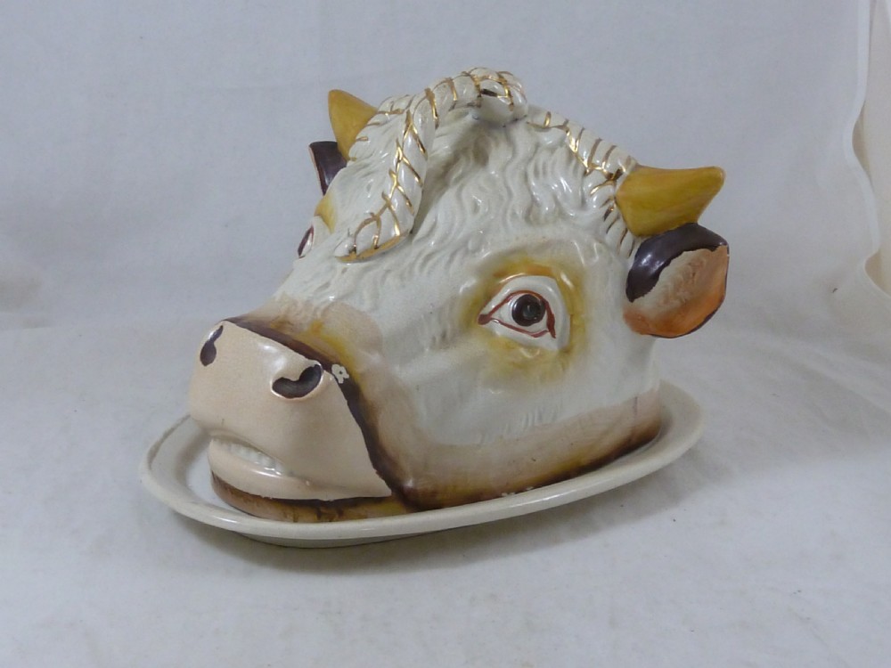 Novelty Cows Head Cheese Dish Victorian Staffordshire 1890 Dairy