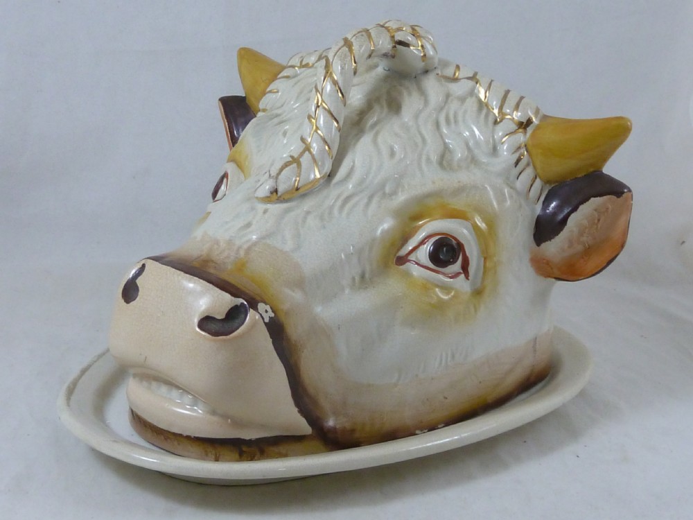 Novelty Cows Head Cheese Dish Victorian Staffordshire 1890 Dairy View II