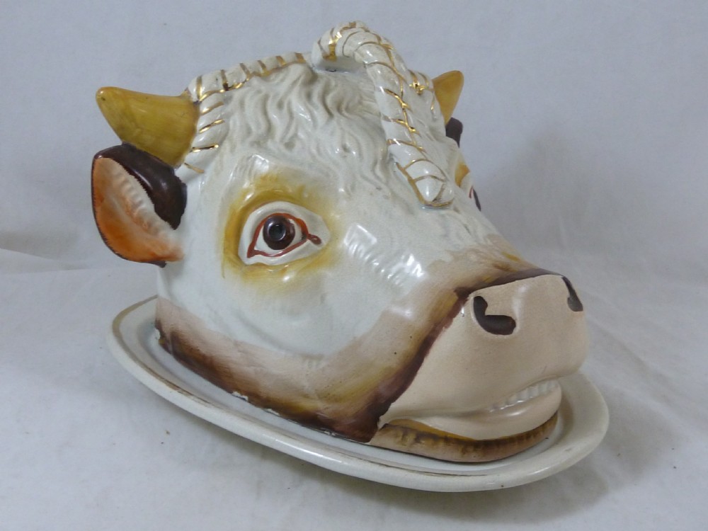 Novelty Cows Head Cheese Dish Victorian Staffordshire 1890 Dairy View VII