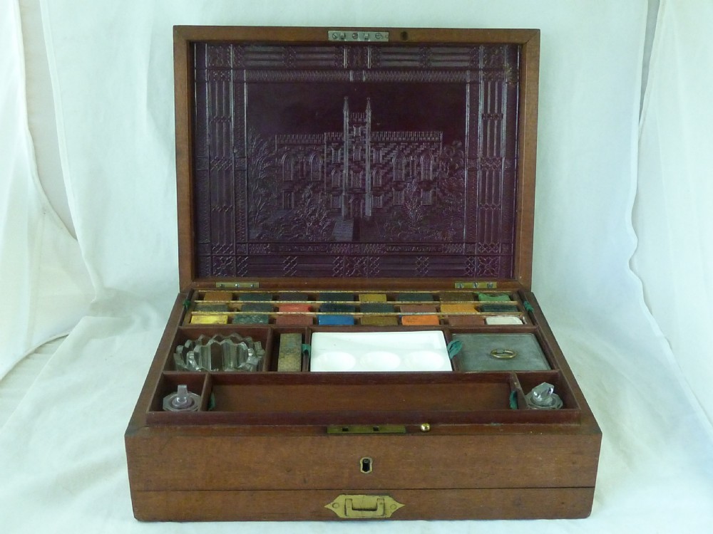 Large Newman's Watercolour Paint Box Mahogany Crossbanded