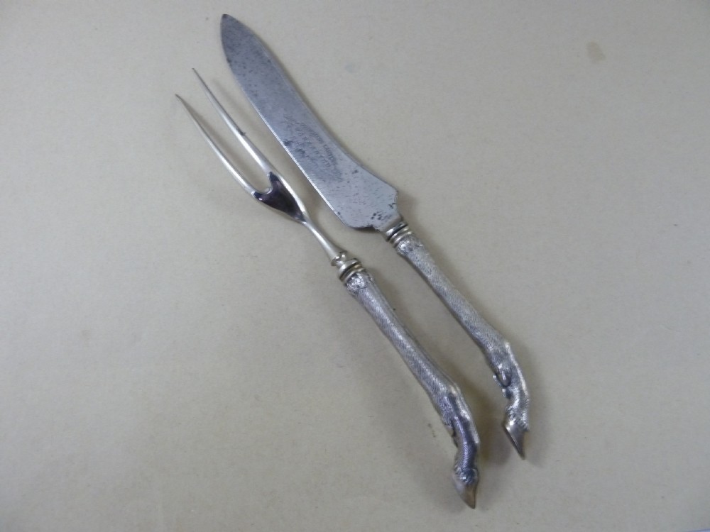 Victorian Silver Game Bird Deer Carving Set Sheffield Knife Fork Sample
