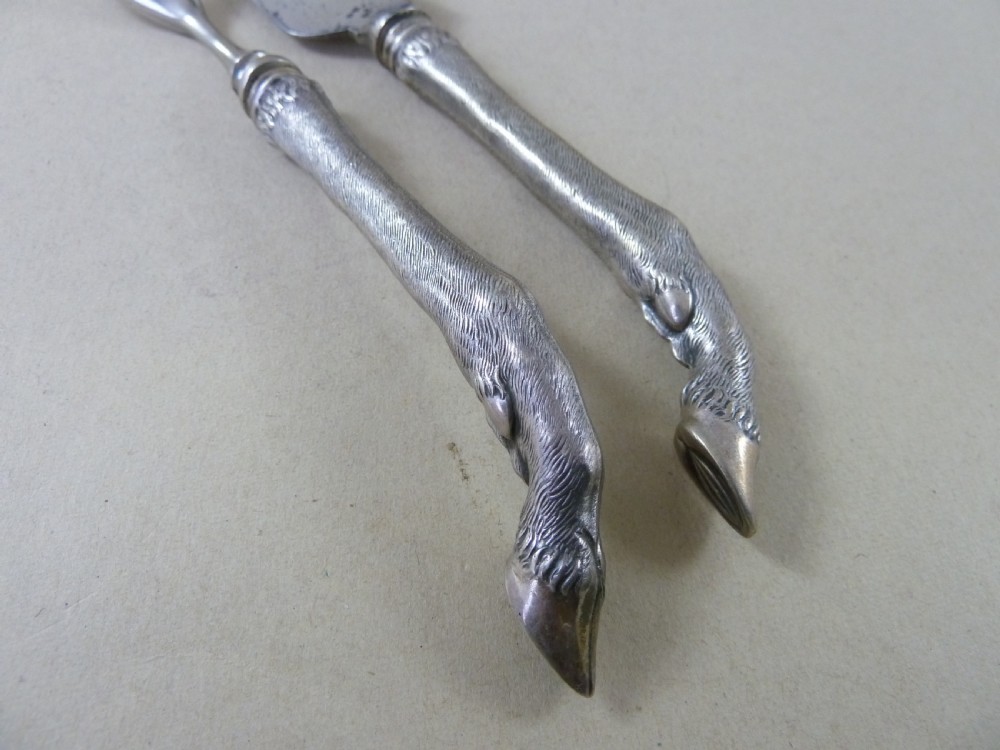 Victorian Silver Game Bird Deer Carving Set Sheffield Knife Fork Sample View II