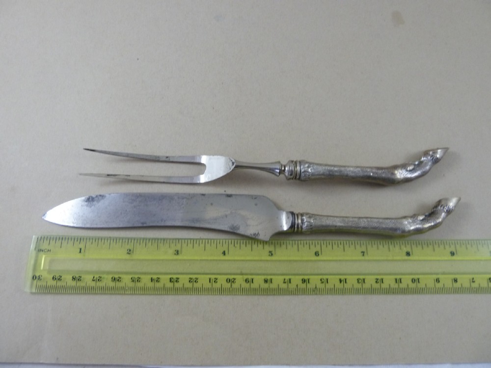 Victorian Silver Game Bird Deer Carving Set Sheffield Knife Fork Sample View III