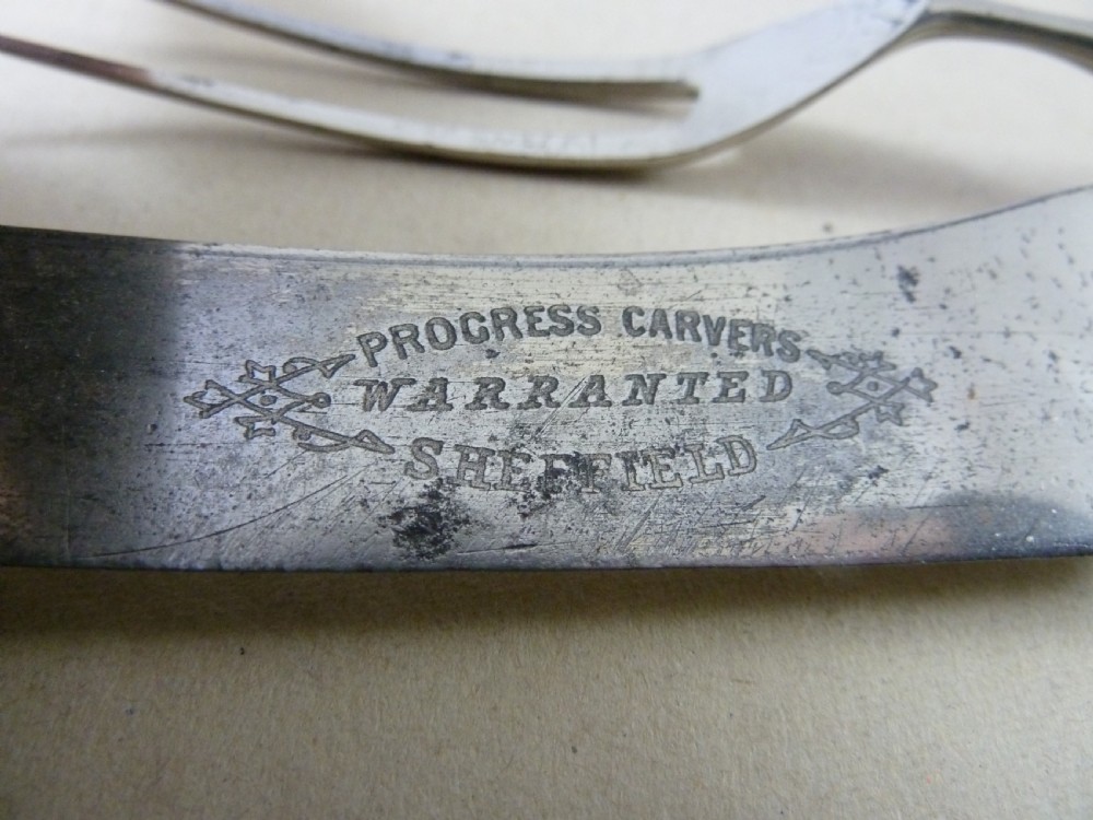 Victorian Silver Game Bird Deer Carving Set Sheffield Knife Fork Sample View IV