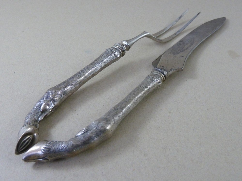 Victorian Silver Game Bird Deer Carving Set Sheffield Knife Fork Sample View VI