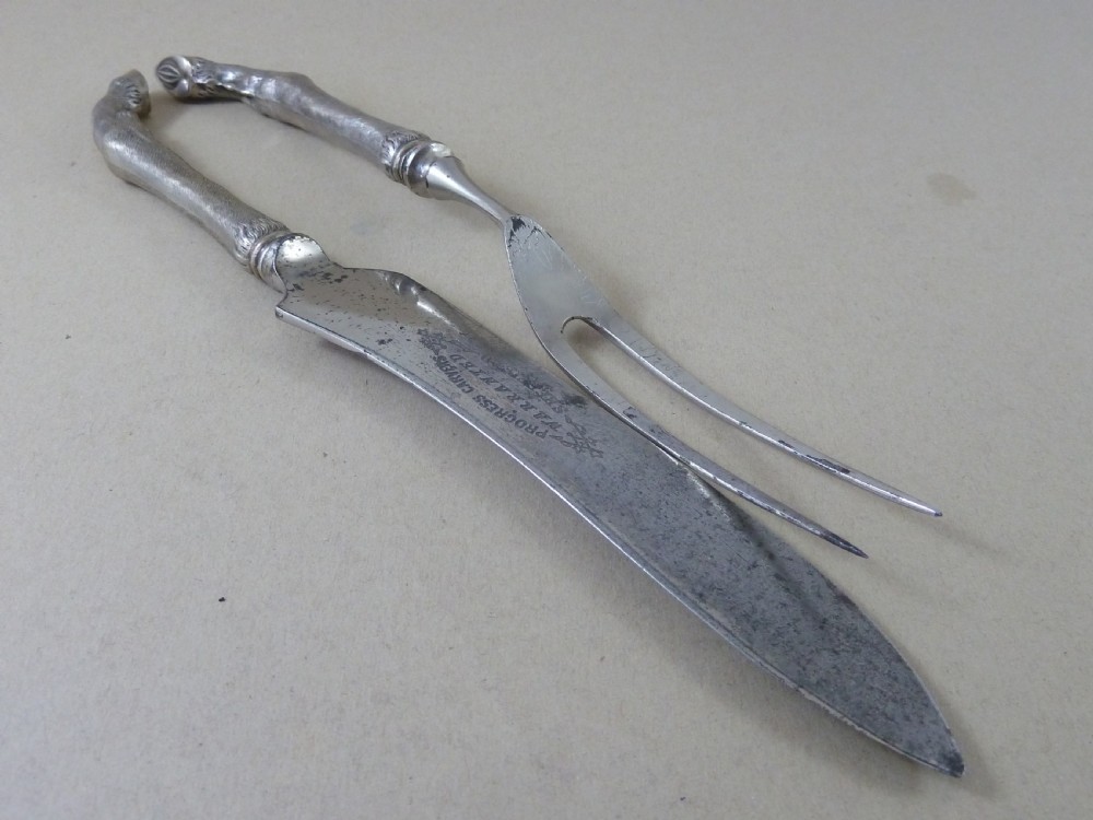 Victorian Silver Game Bird Deer Carving Set Sheffield Knife Fork Sample View VII