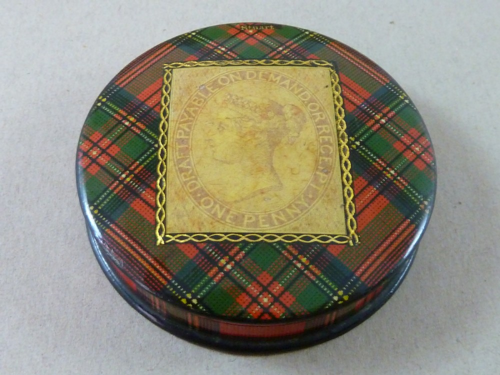 Large Victorian Stuart TartanWare Postage One Penny Lilac Draft Revenue Case Box Holder Scottish