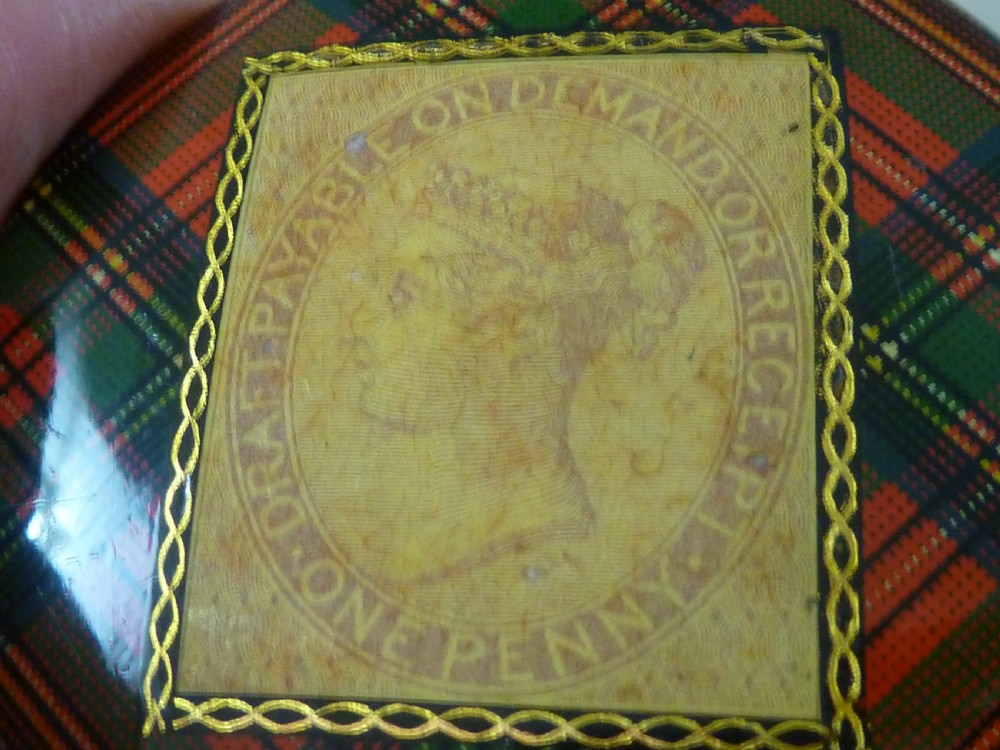Large Victorian Stuart TartanWare Postage One Penny Lilac Draft Revenue Case Box Holder Scottish View IV