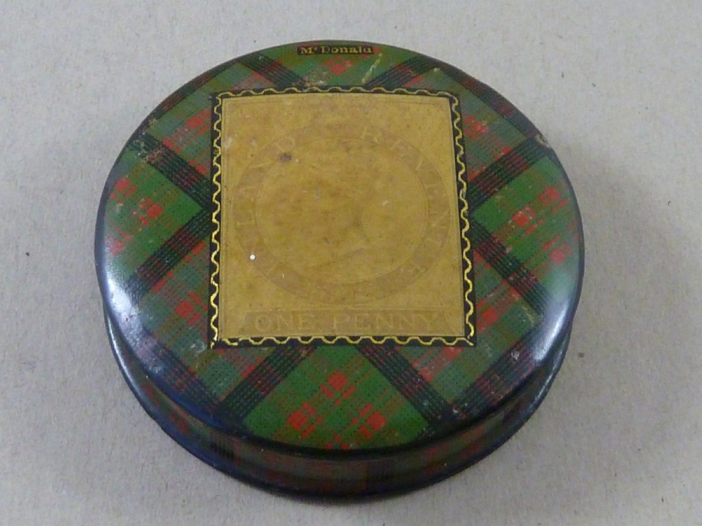 Large Victorian McDonald TartanWare Postage Inland Revenue One Penny Lilac Stamp Case Box Holder Scottish