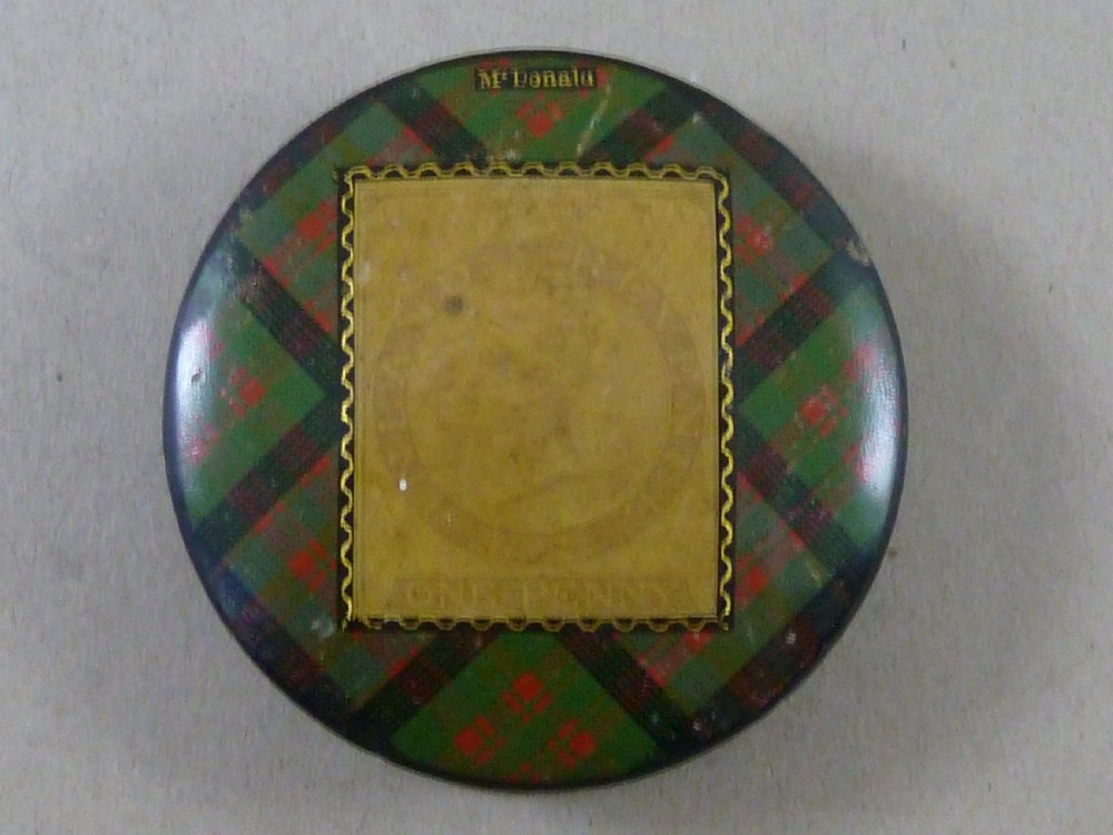 Large Victorian McDonald TartanWare Postage Inland Revenue One Penny Lilac Stamp Case Box Holder Scottish View II