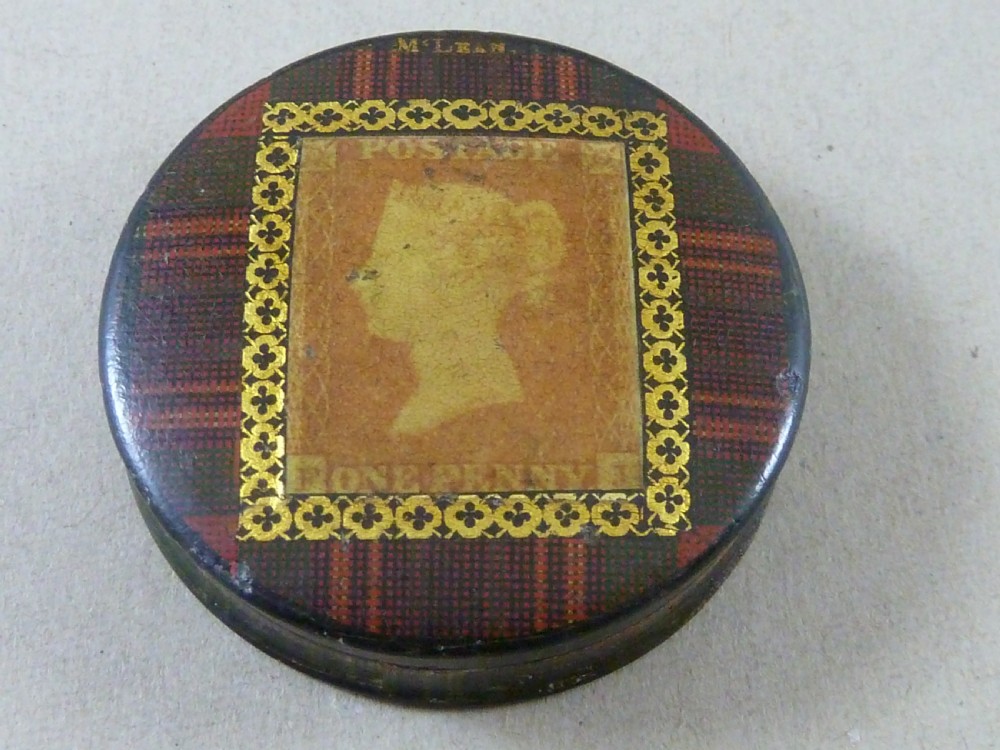 Victorian McLean TartanWare Postage One Penny Stamp Case Box Holder Scottish Smith Label Maker 