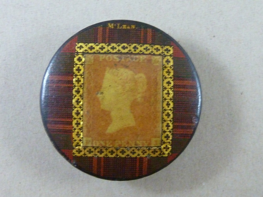 Victorian McLean TartanWare Postage One Penny Stamp Case Box Holder Scottish Smith Label Maker  View II