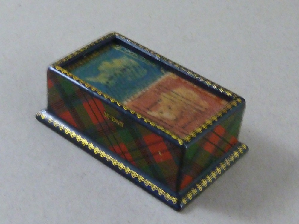 Victorian McDuff TartanWare One Penny Two Postage Sliding Lid Double Stamp Case Box Holder Scottish Desk Top