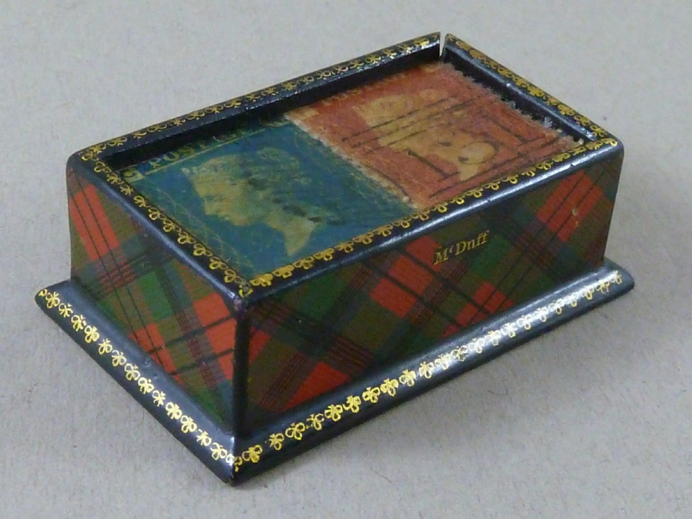 Victorian McDuff TartanWare One Penny Two Postage Sliding Lid Double Stamp Case Box Holder Scottish Desk Top View III
