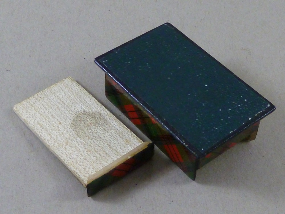Victorian McDuff TartanWare One Penny Two Postage Sliding Lid Double Stamp Case Box Holder Scottish Desk Top View IV
