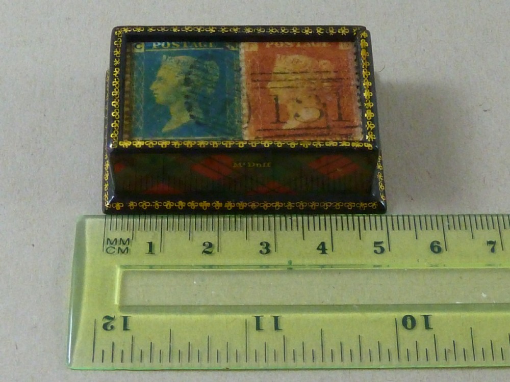 Victorian McDuff TartanWare One Penny Two Postage Sliding Lid Double Stamp Case Box Holder Scottish Desk Top View V