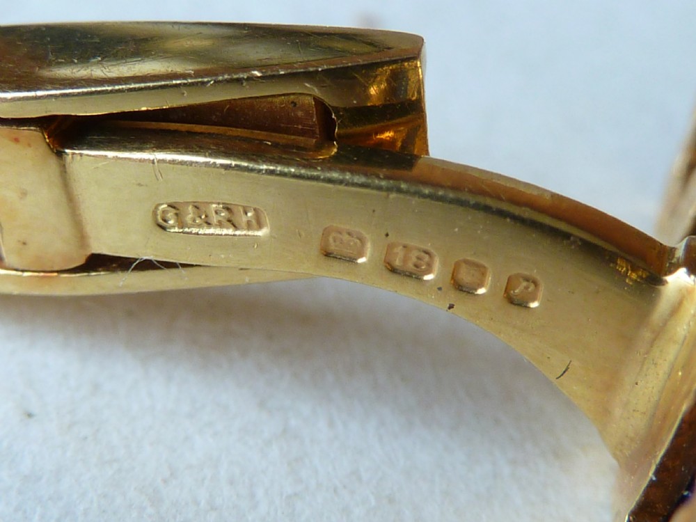 Solid 18 Carat Gold Lapis Lazuli Cuff links Boxed Mid Century Bark Vintage Cufflinks View VII
