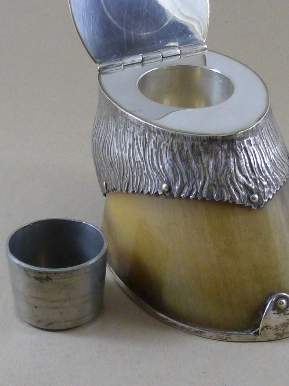 Victorian Horse Hoof Hallmarked Solid Silver Mount Inkstand Dervish 1923 Taxidermy Inkwell View V