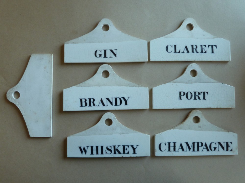 Wine Bin Cellar Label Pottery Set 7 Farrow & Jackson Creamware Victorian