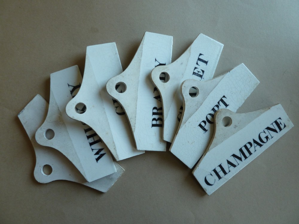 Wine Bin Cellar Label Pottery Set 7 Farrow & Jackson Creamware Victorian View II