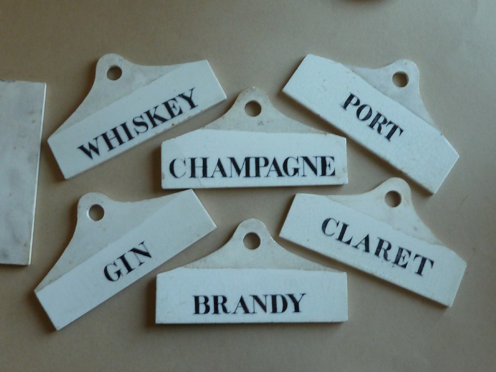 Wine Bin Cellar Label Pottery Set 7 Farrow & Jackson Creamware Victorian View VII