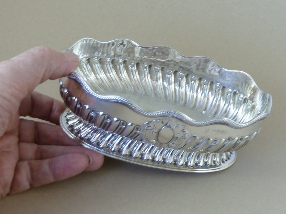 Victorian 1882 Hallmarked Silver Bowl Miniature Monteith Sterling Small Oval View IX
