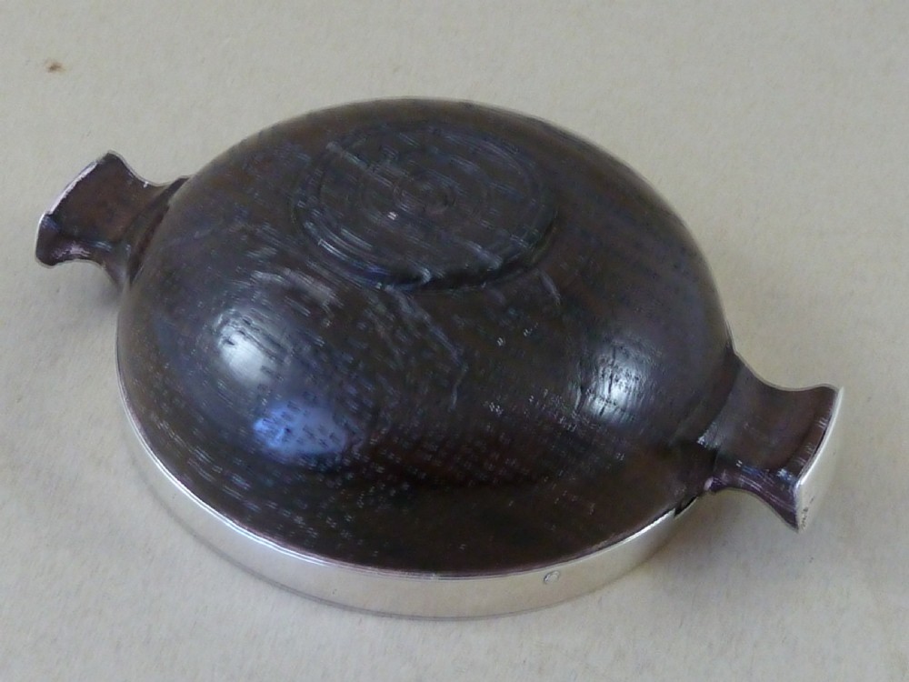 Bog Oak Sterling Silver Mounted Quaich Scottish Turned Treen