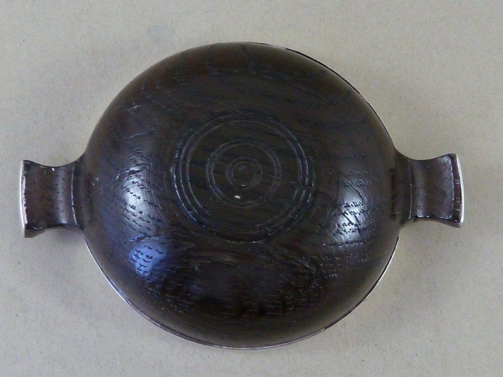 Bog Oak Sterling Silver Mounted Quaich Scottish Turned Treen View V