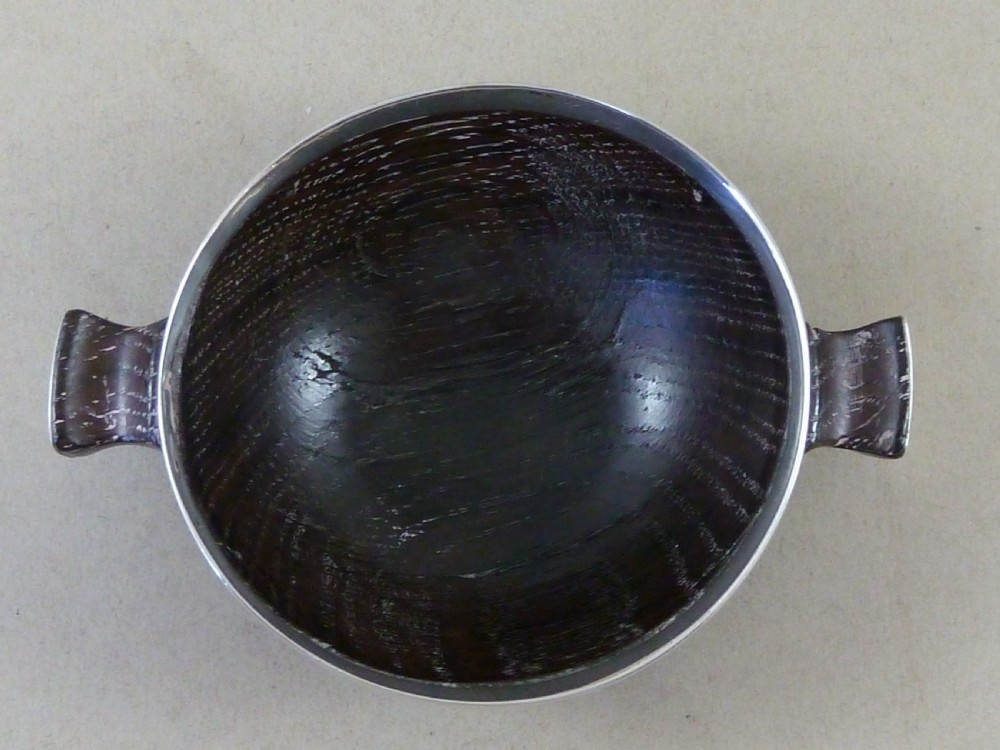Bog Oak Sterling Silver Mounted Quaich Scottish Turned Treen View VI