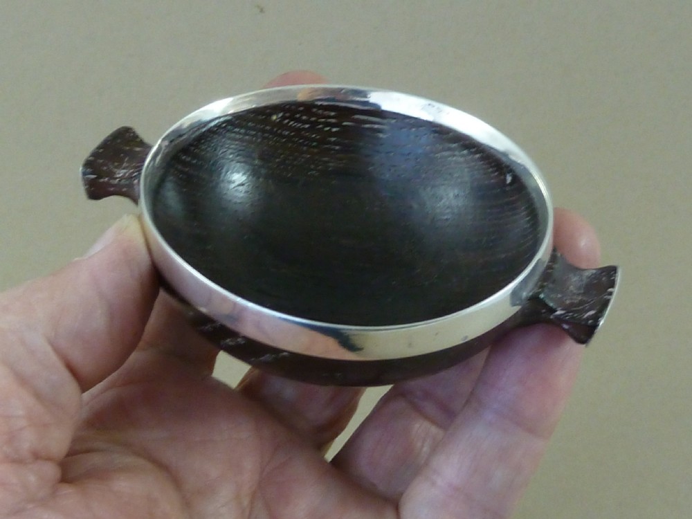 Bog Oak Sterling Silver Mounted Quaich Scottish Turned Treen View VIII