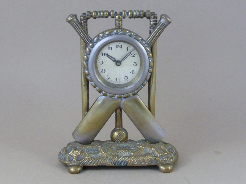 Clock Cricket Novelty Bat Ball Wicket Brass Nickel Plated Antique Cricketiana View II