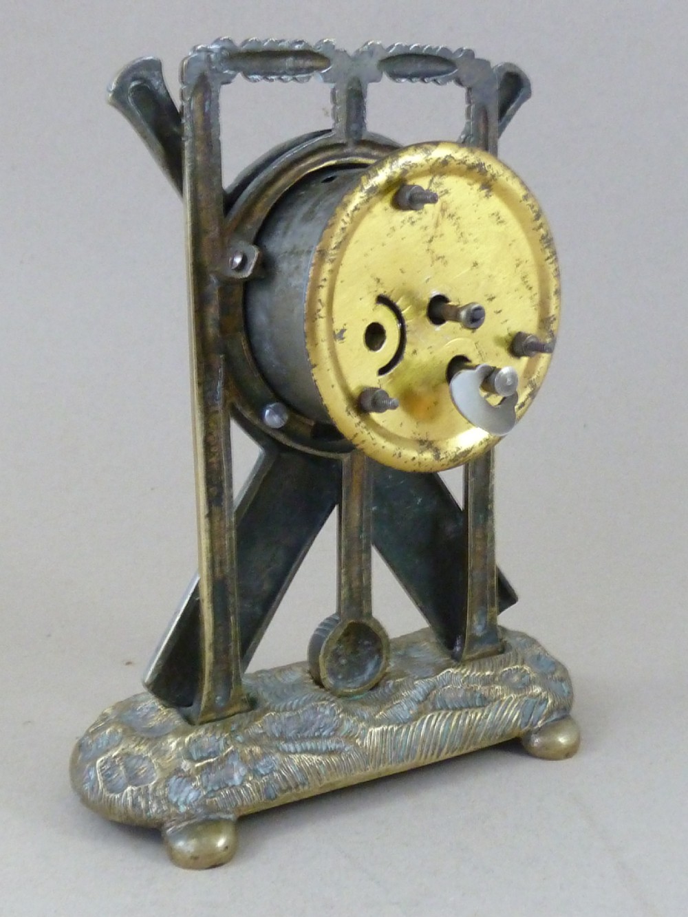 Clock Cricket Novelty Bat Ball Wicket Brass Nickel Plated Antique Cricketiana View IV