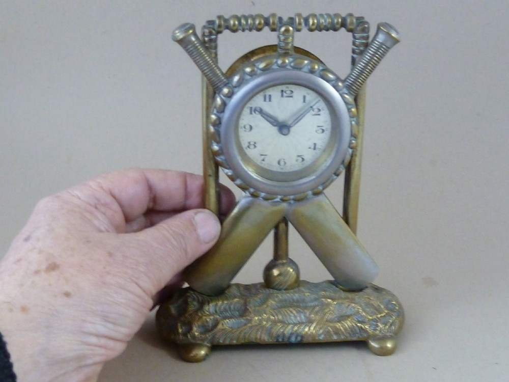 Clock Cricket Novelty Bat Ball Wicket Brass Nickel Plated Antique Cricketiana View VII