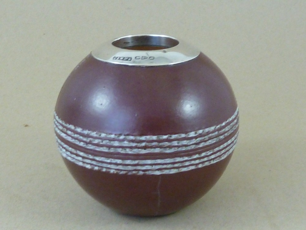 Cricket Ball Pottery Doulton Silicon Lambeth Silver Vesta Holder Match Striker