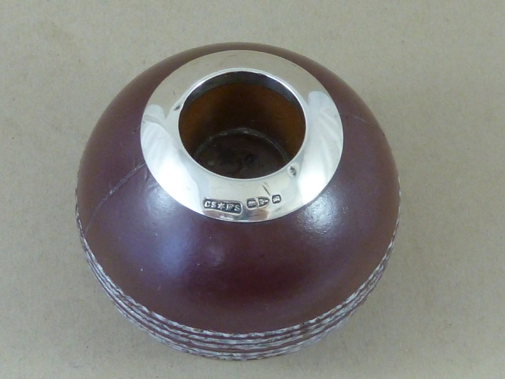 Cricket Ball Pottery Doulton Silicon Lambeth Silver Vesta Holder Match Striker View II