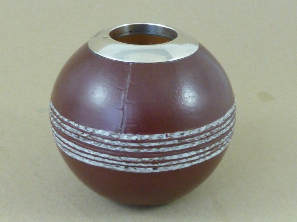 Cricket Ball Pottery Doulton Silicon Lambeth Silver Vesta Holder Match Striker View IV