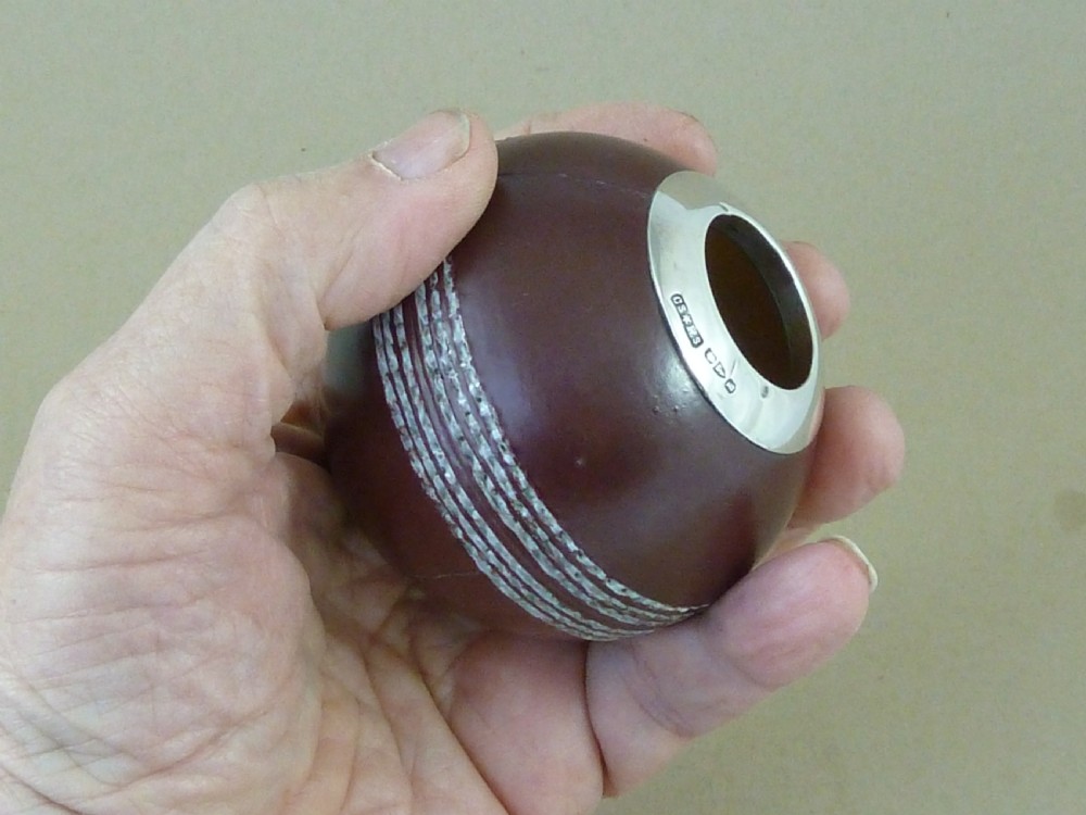 Cricket Ball Pottery Doulton Silicon Lambeth Silver Vesta Holder Match Striker View V