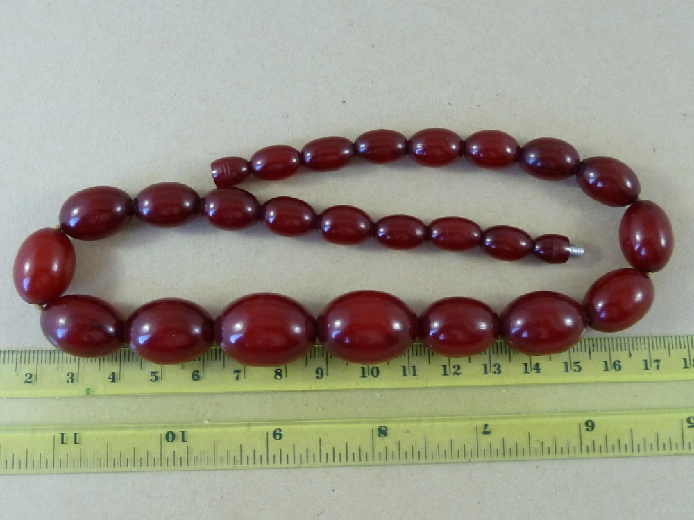 46g Bakelite Faux Cherry Red Amber Cloudy Bead Necklace View III