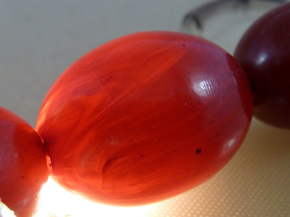 46g Bakelite Faux Cherry Red Amber Cloudy Bead Necklace View VI