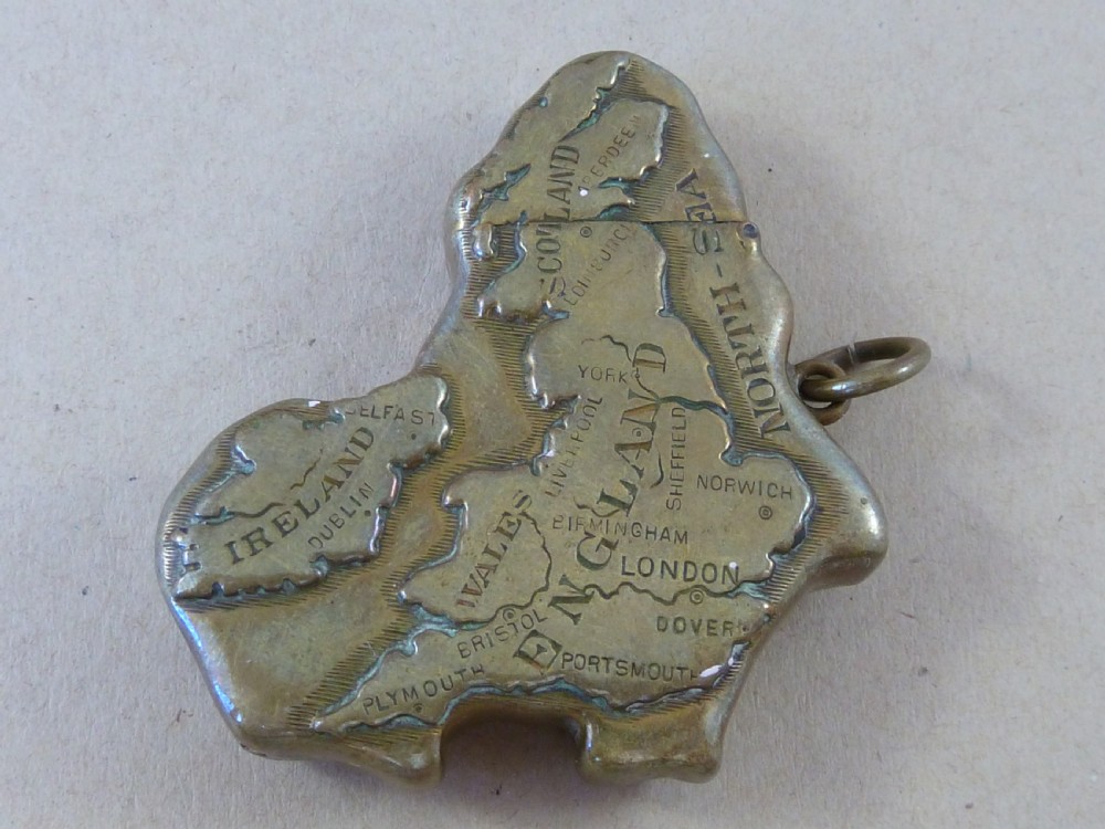 Map UK Colonial Africa Vesta Case Brass Match Safe Box Novelty Chain Fob Great Britain