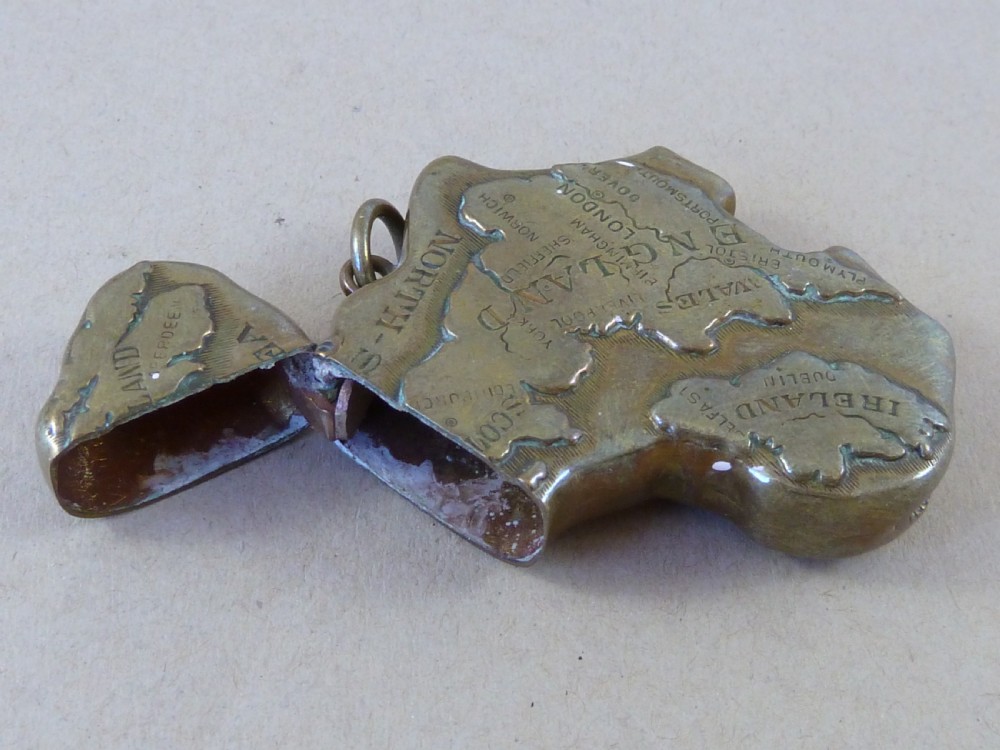 Map UK Colonial Africa Vesta Case Brass Match Safe Box Novelty Chain Fob Great Britain View II