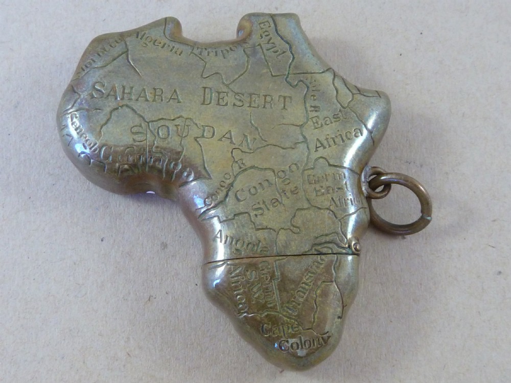 Map UK Colonial Africa Vesta Case Brass Match Safe Box Novelty Chain Fob Great Britain View III