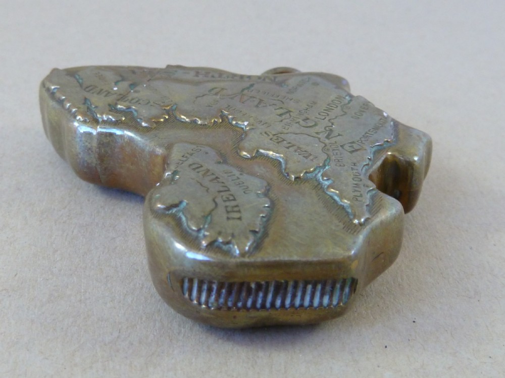 Map UK Colonial Africa Vesta Case Brass Match Safe Box Novelty Chain Fob Great Britain View V